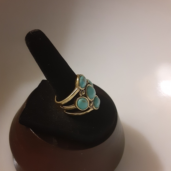 Silpada K & R Brass Ring w/ Turquoise Stones SZ 8.5 UNRELEASED RARE  HTF - Picture 2 of 5